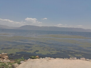 辽阔水域与远山风景