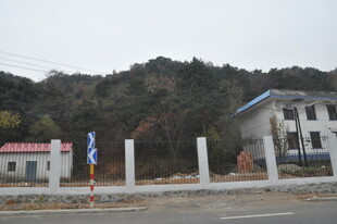 乡村路旁建筑与山林景观