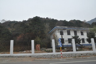 乡村路旁的白色房屋