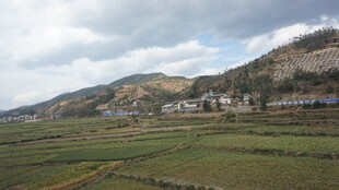 乡村田野间的美丽村落