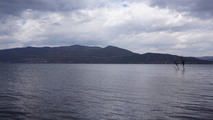 宁静湖景与远处山峦