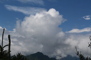 蓝天白云下的山间景致