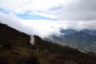 山间云雾缭绕的蜿蜒小路