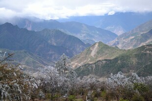 雪山环绕的壮丽山峦景观
