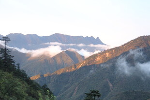 山间晨景 云雾缭绕映霞光