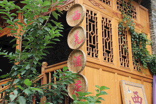 中式古雅门窗与绿植点缀