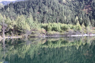 宁静湖畔山林倒影美景
