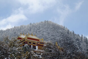雪山中的藏式建筑
