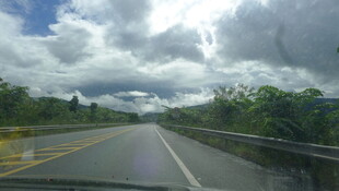 公路风景 蓝天白云绿树