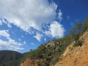 蓝天白云下的山坡美景