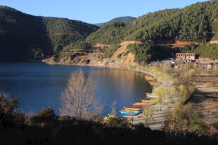 湖畔村庄美景