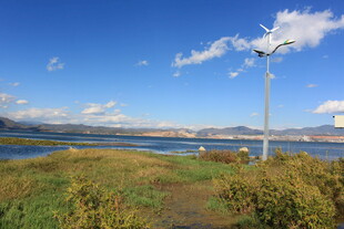 湖畔风车美景