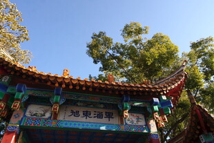 中式古建屋檐 蓝天绿树相伴