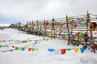 雪地上的多彩经幡阵
