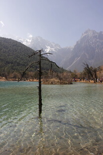 清澈湖景与远处山峦