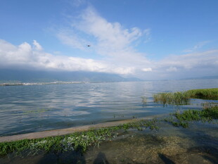 湖畔风光 宁静湖水与蓝天