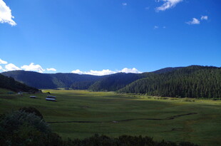 广阔草原与远山蓝天美景
