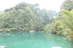 碧绿湖水环绕的青山美景