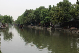 水乡河道旁绿树成荫