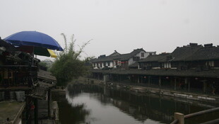 江南水乡雨中河畔景致