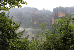 山林间的朦胧奇峰景色