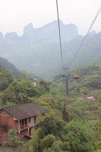 山间缆车穿梭于翠绿山林