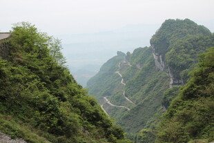 蜿蜒山路穿梭于翠绿山峦