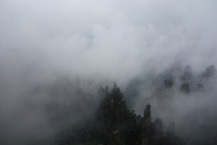 云雾缭绕中的山林美景