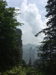 山间云雾缭绕的秀丽景致