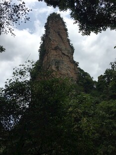 高耸岩峰隐于葱郁林间