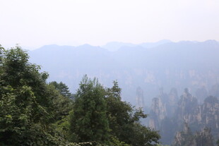 山林间的朦胧远山景色