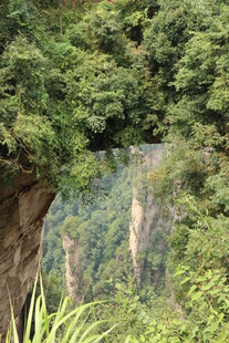 山间绿意盎然的崖壁景观