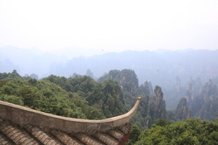 俯瞰山林中式屋顶美景