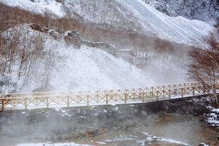 冬日雪中山间木桥景观