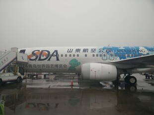 山东航空飞机停靠在机场