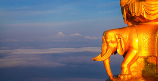 金象雕塑映衬蓝天美景