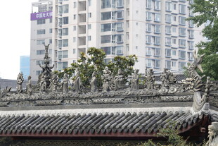 古建屋顶与现代高楼相映