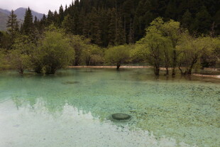 清澈秀丽的山间幽蓝湖水