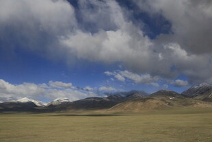 广袤草原与远处山峦风景