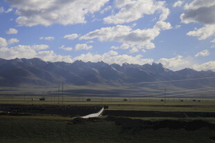 草原上空飞鸟与远山美景