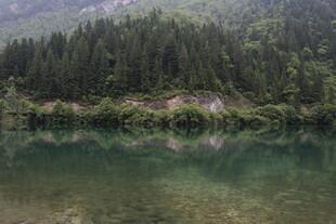 静谧山林间的清澈湖水