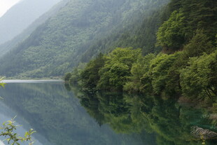青山绿水间的静谧湖面