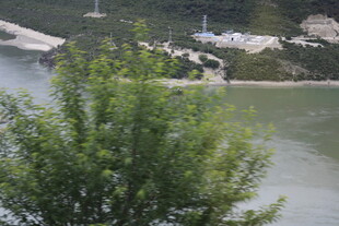 河畔绿树与远处景致