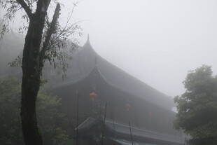 雾中古建筑 静谧禅意浓