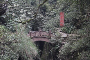 山林古桥 一抹红韵添幽意