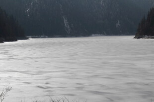 冰封湖面的静谧自然景象