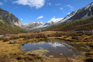 山间静谧小湖与壮丽雪山