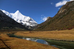 雪山下的宁静河谷风光