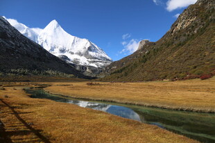 雪山下的宁静河谷风光