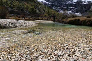 山间清澈溪流与碎石景观